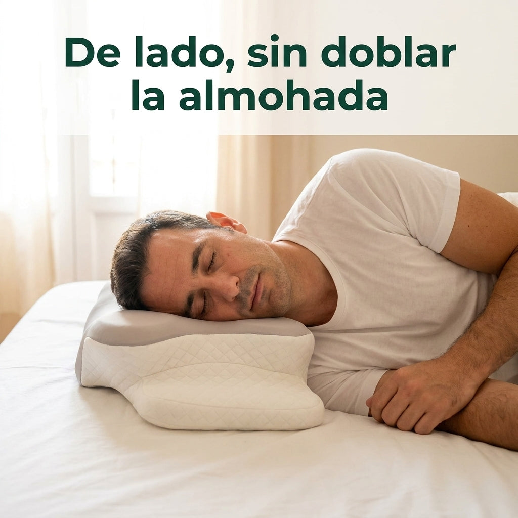 Hombre durmiendo de lado con la almohada Noctis, sin tener que doblarla